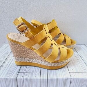 Fergalicious Yellow Braided Wedges- Women's 7